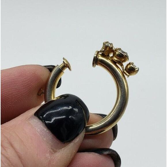 Vintage Antique Gold Hoop Earrings Rhinestones Non Pierced Push Back Clip - Picture 4 of 16